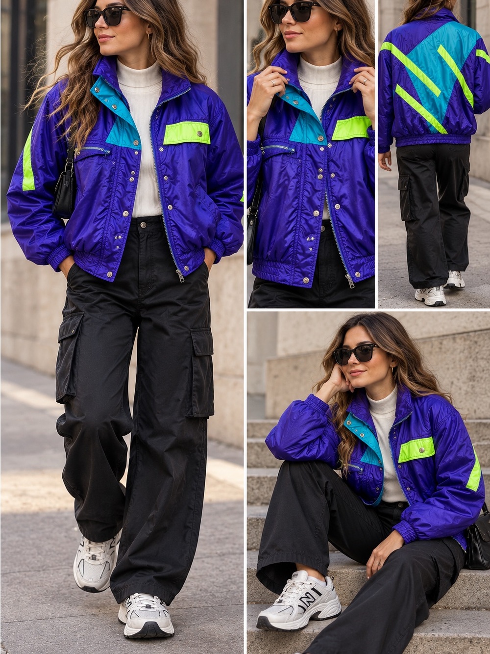 Vintage Obermeyer Windshear Ski Jacket Womens 8 Purple Neon 80s 90s Colorblock